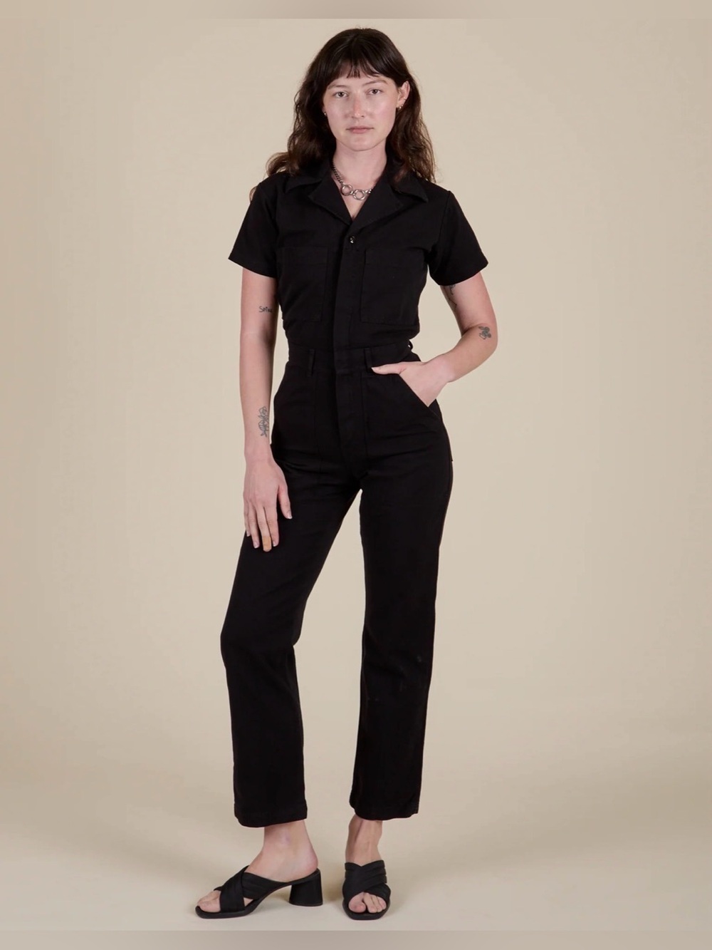Big Bud Press Short Sleeve Utility Jumpsuit in Black Size MP - Picture 2 of 14